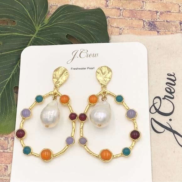 J. Crew Jewelry - JCrew Semi-precious Stone Multicolor Statement Gold Teardrop Earrings